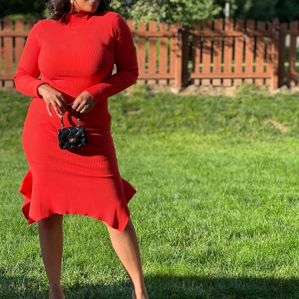 Chic Red Long Sleeve Knit Dress